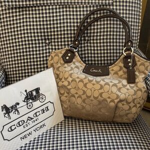 Coach Brown and Cream Signature Shoulder Bag